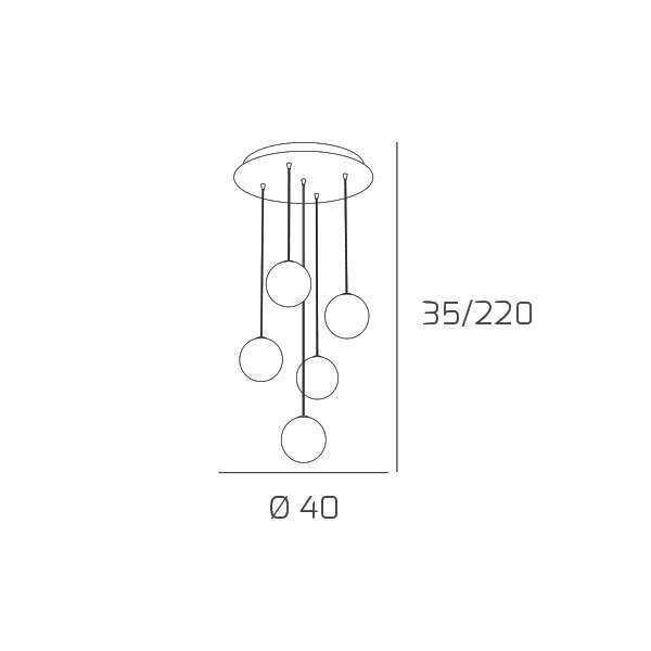 1206CR/S5 INSIDE SOSP. TONDA 5 LUCI CROMO