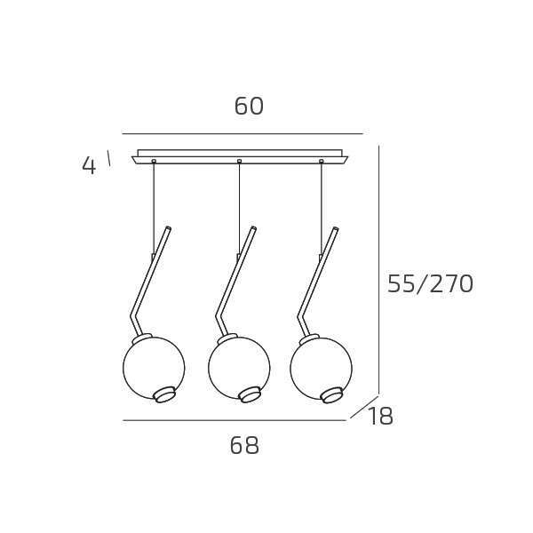 1207SA/S3 R-TF V-LINE SOSP. SABBIA 3 LUCI RETTANGOLARE VETRI 1X TRASPERENTE + 2X FUME