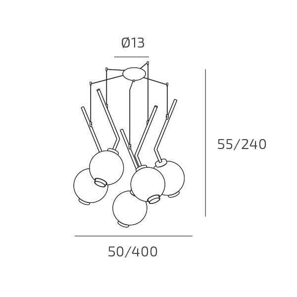 1207SA/S5 S-TA V-LINE SOSP. SABBIA 5 LUCI SPOSTABILE VETRI 2X TRASPARENTE + 3X AMBRA