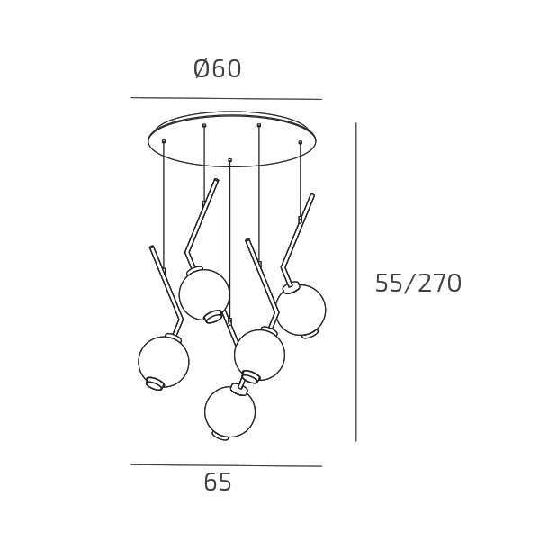 1207SA/S5 T-MP V-LINE SOSP. SABBIA 5 LUCI TONDO VETRI 2X AMBRA + 1X VERDE + 1X BLU + 1X TRASPARENTE