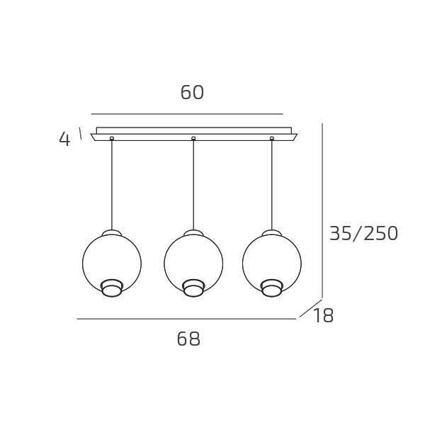 1215BI/S3 R-TR WAX SOSP. BIANCO 3 LUCI RETTANGOLARE VETRI TRASPARENTE