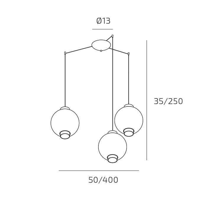 1215BI/S3 S-AM WAX SOSP. BIANCO 3 LUCI SPOSTABILE VETRI AMBRA