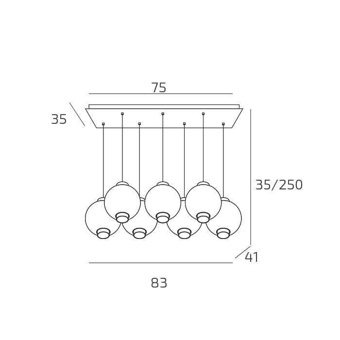 1215BI/S7 R-AM WAX SOSP. BIANCO 7 LUCI RETTANGOLARE VETRI AMBRA