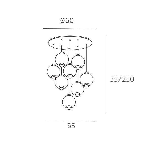 1215BI/S8 T-FU WAX SOSP. BIANCO 8 LUCI TONDO VETRI FUME