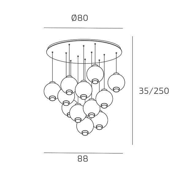 1215CR/S12 T-TR WAX SOSP. CROMO 12 LUCI TONDO VETRI TRASPARENTE