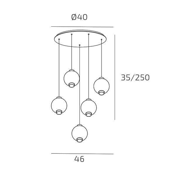 1215CR/S5 T-TR WAX SOSP. CROMO 5 LUCI TONDO VETRI TRASPARENTE