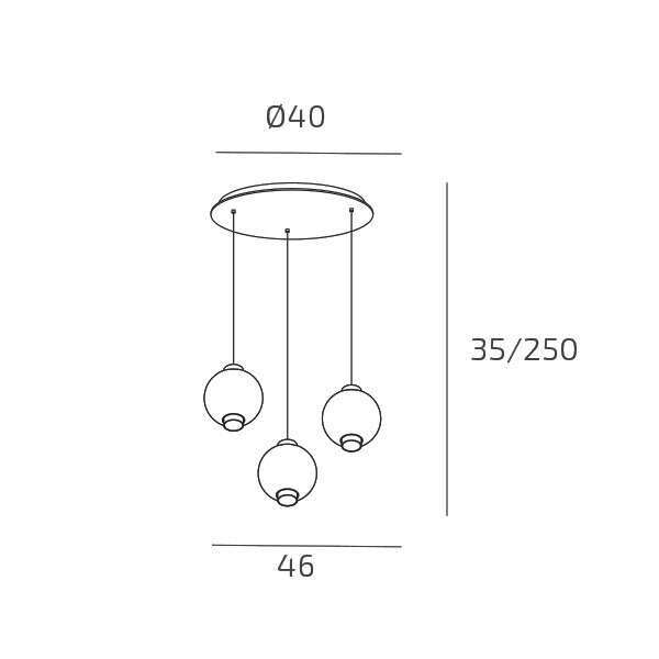 1215OS/S3 T-MC WAX SOSP. OTTONE SAT. 3 LUCI TONDO VETRI 1X AMBRA + 1X FUME + 1X BRONZO