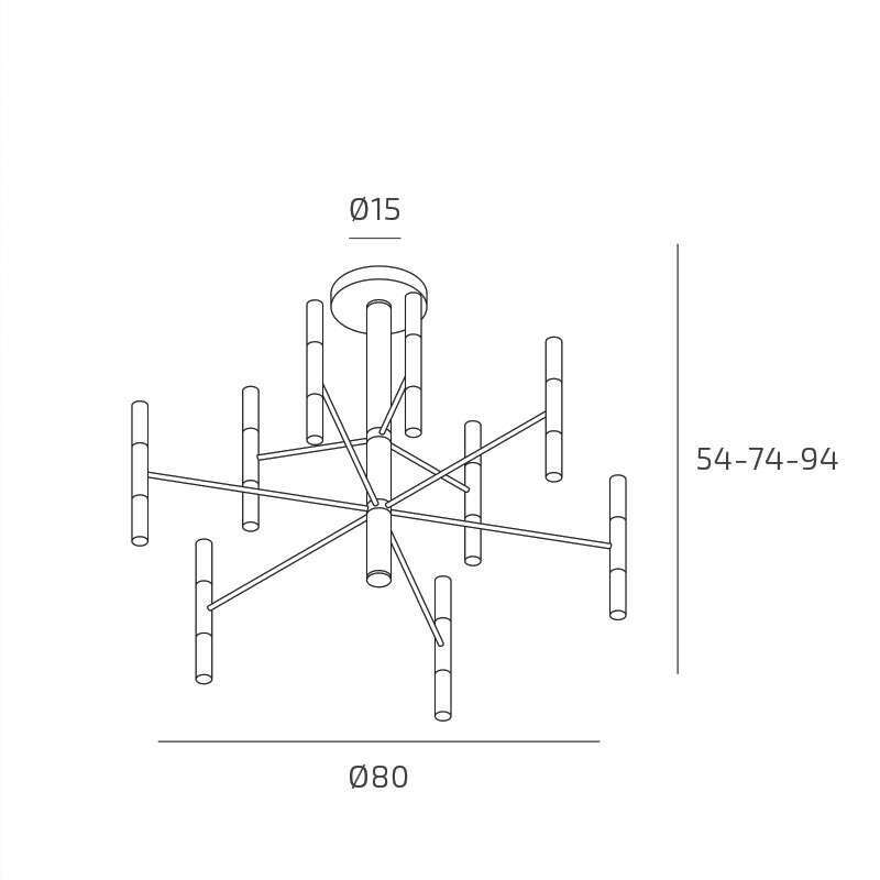 1226/80-NE SPACE SOSPENSIONE 18 LUCI NERO