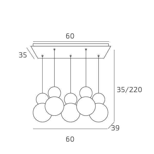 1228/S5 R-MC COTTAGE SOSPENSIONE RETTANGOLARE 5 LUCI MULTICOLOR (2XVE+2XBL+1XRT)