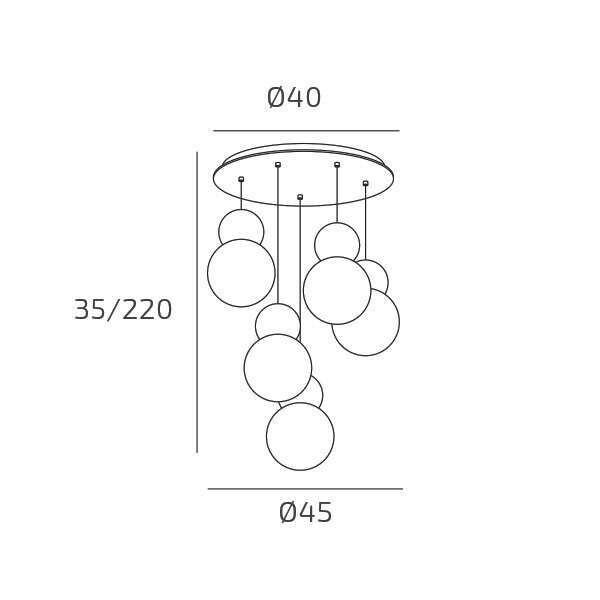 1228/S5 T-MC COTTAGE SOSPENSIONE TONDA 5 LUCI MULTICOLOR (2XVE+2XBL+1XRT)
