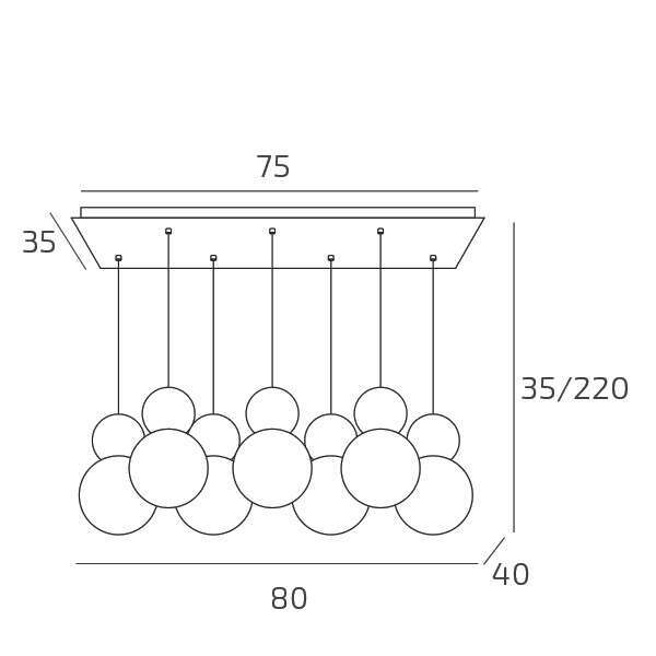 1228/S7 R-MC COTTAGE SOSPENSIONE RETTANGOLARE 7 LUCI MULTICOLOR (3XBL+2XVE+2XRT)