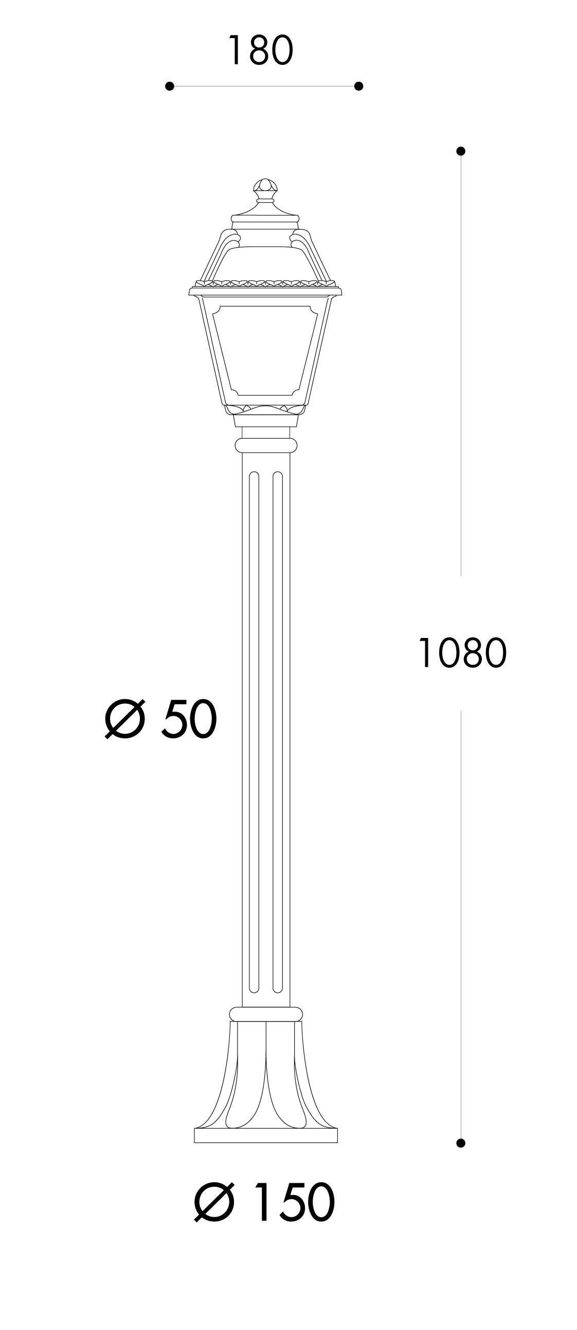 ALBA/PA100-NE ALBA PALO 100 CM. 1 LUCE NERO IP55 E27 NON INCLUSA
