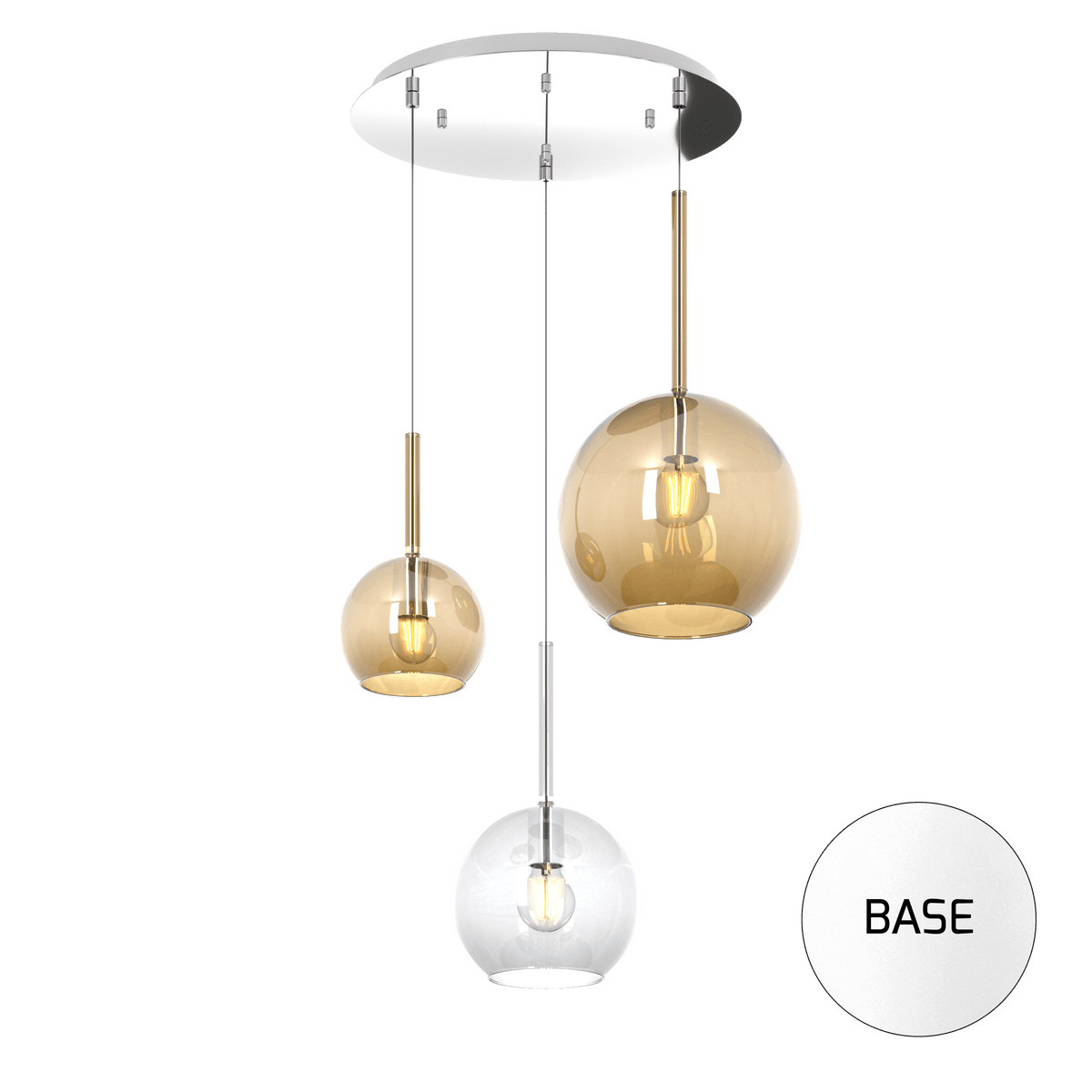 1155BI/S3 TMIX-TA FUTURE SOSP. BIANCO TONDA 3 LUCI VETRI 1 GRANDE AMBRA+1 MEDIO TRASPARENTE+1 PICCOLO AMBRA