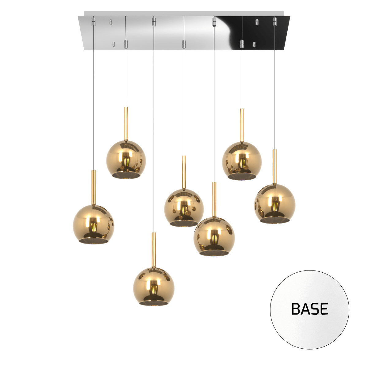 1155BI/S7 RP-OR FUTURE SOSP. BIANCO RETTANGOLARE 7 LUCI VETRI TUTTI PICCOLO ORO