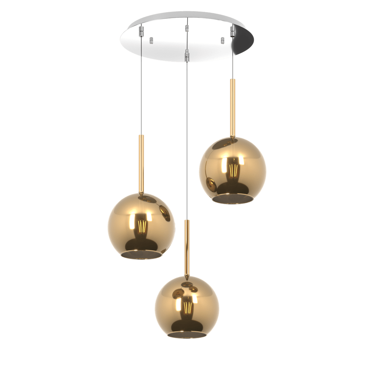 1155CR/S3 TM-OR FUTURE SOSP. CROMO TONDA 3 LUCI VETRI TUTTI MEDIO ORO