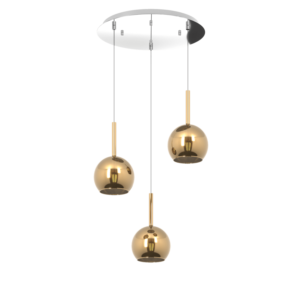 1155CR/S3 TP-OR FUTURE SOSP. CROMO TONDA 3 LUCI VETRI TUTTI PICCOLO ORO