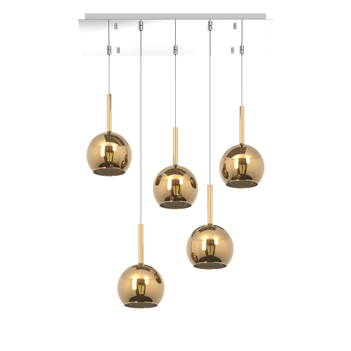 1155CR/S5 RP-OR FUTURE SOSP. CROMO RETTANGOLARE 5 LUCI VETRI TUTTI PICCOLO ORO