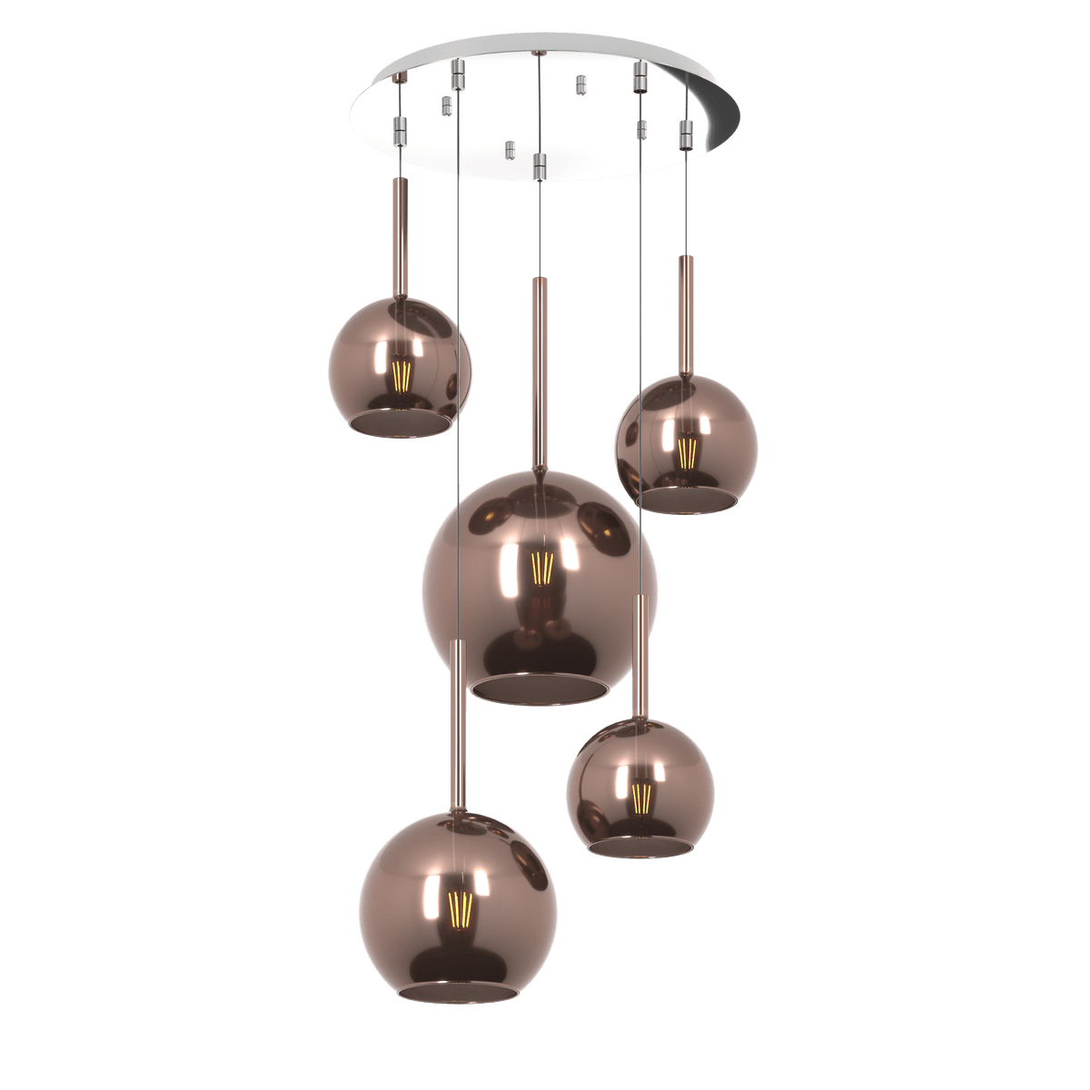 1155CR/S5 TMIX-RA FUTURE SOSP. CROMO TONDA 5 LUCI VETRI (1 GRANDE+1 MEDIO+3 PICCOLO) TUTTI RAME