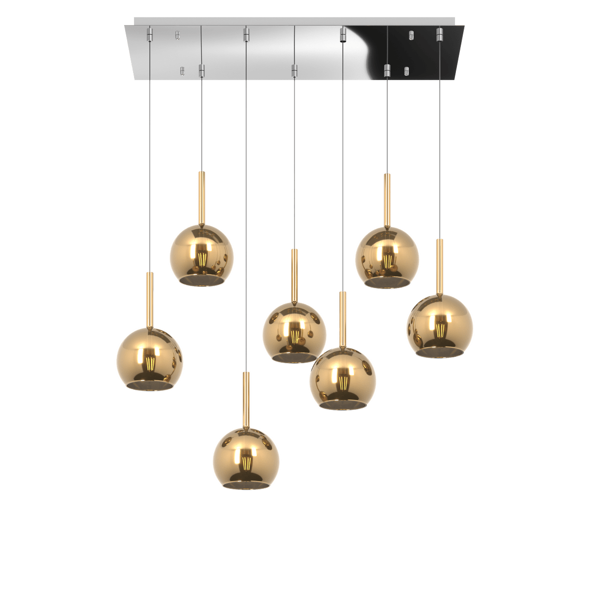 1155CR/S7 RP-OR FUTURE SOSP. CROMO RETTANGOLARE 7 LUCI VETRI TUTTI PICCOLO ORO