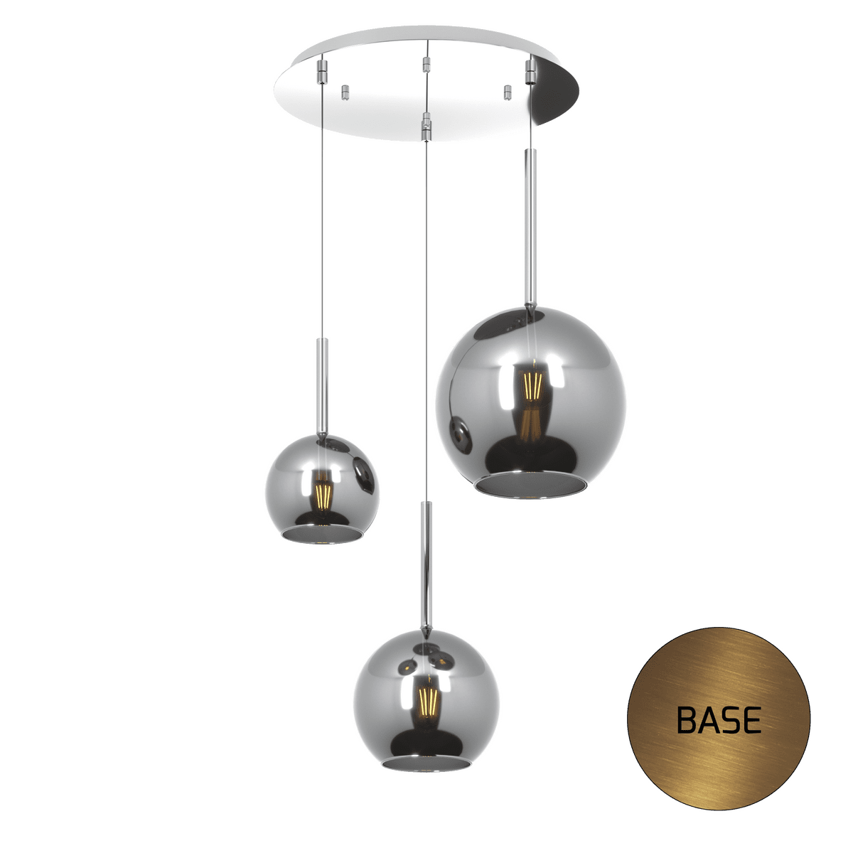 1155OS/S3 TMIX-CR FUTURE SOSP. OTTONE SAT. TONDA 3 LUCI VETRI (1 GRANDE+1 MEDIO+1 PICCOLO) TUTTI CROMO