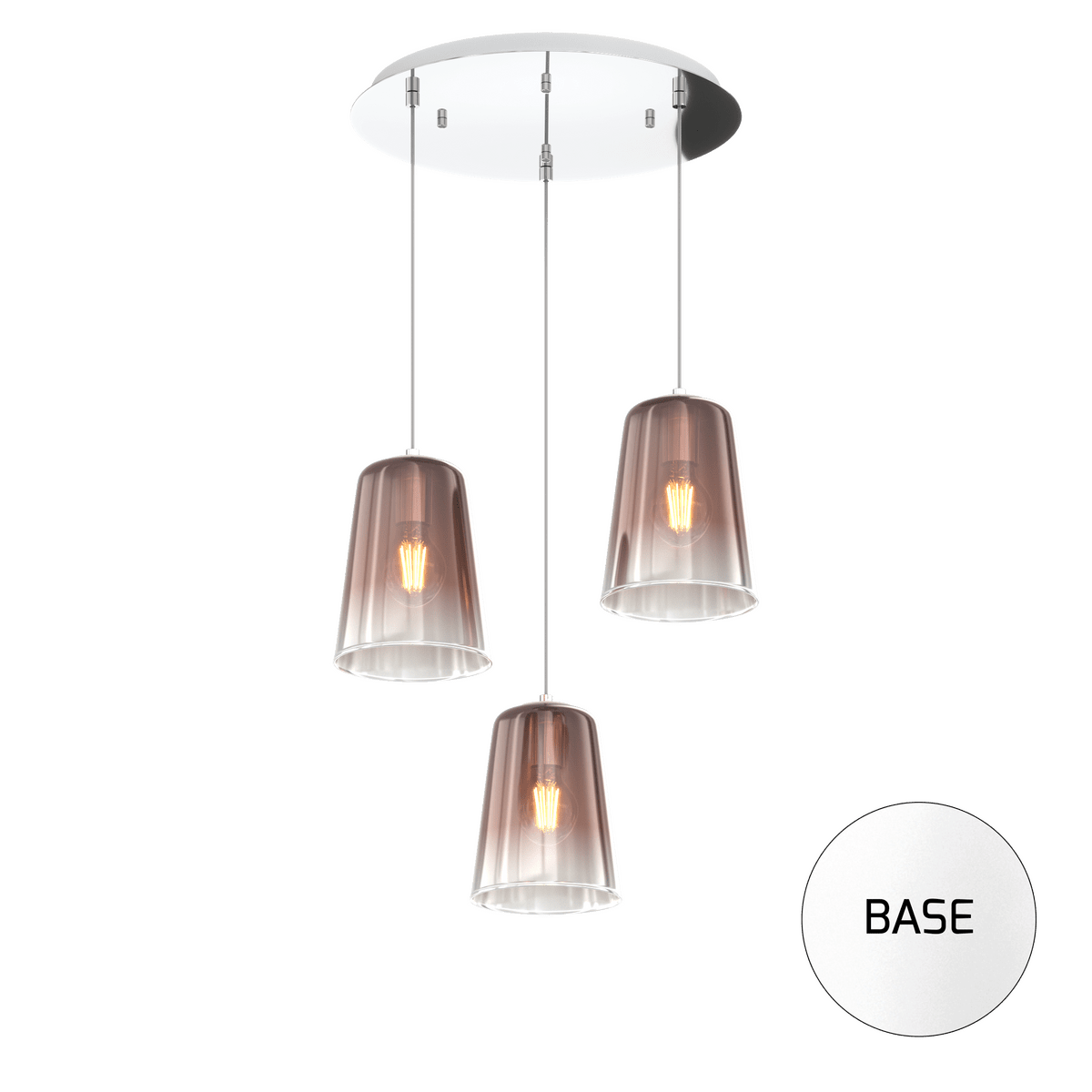 1164BI/S3 T-RA SHADED SOSP. BIANCO TONDA 3 LUCI RAME