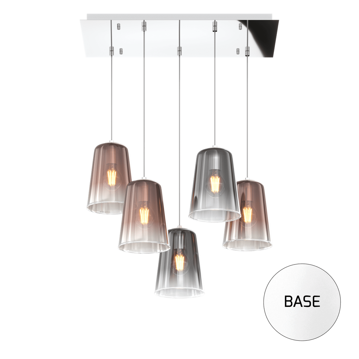 1164BI/S5 R-RC SHADED SOSP. BIANCO RETTANGOLARE 5 LUCI (3 RA + 2 CR)