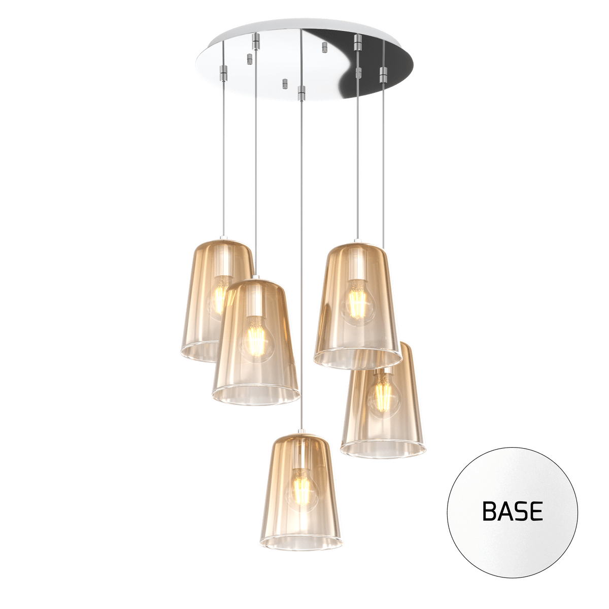 1164BI/S5 T-AM SHADED SOSP. BIANCO TONDA 5 LUCI AMBRA