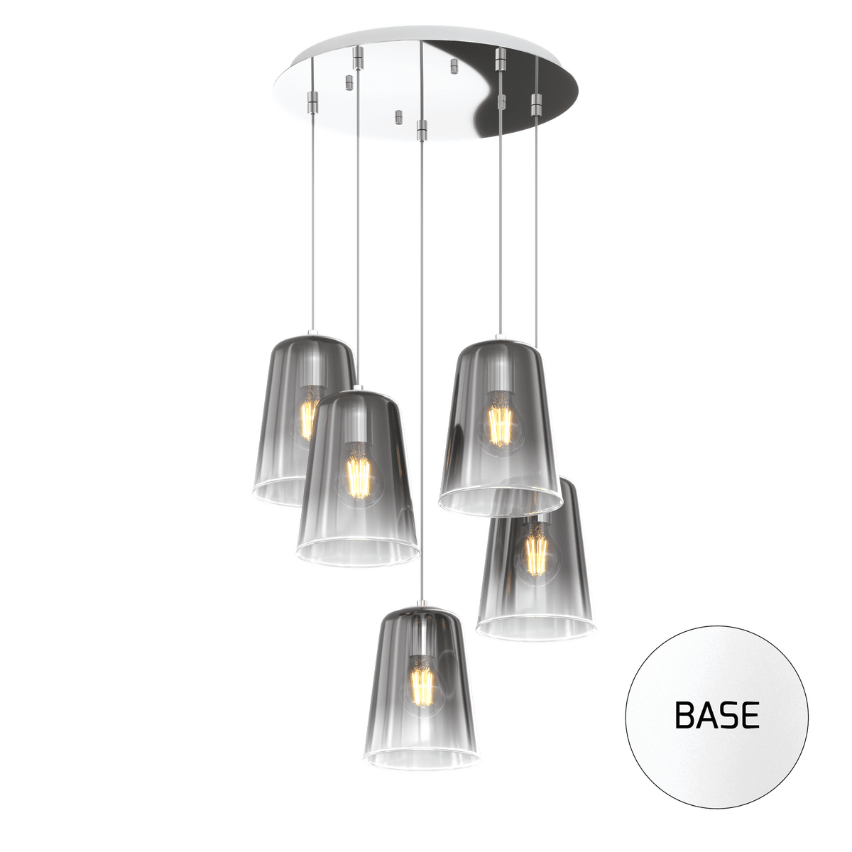 1164BI/S5 T-CR SHADED SOSP. BIANCO TONDA 5 LUCI CROMO