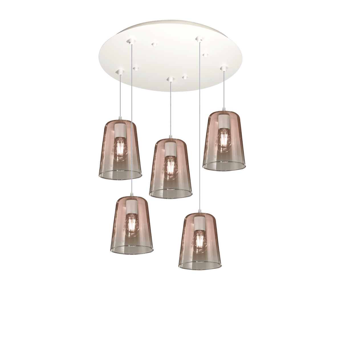 1164BI/S5 T-RA SHADED SOSP. BIANCO TONDA 5 LUCI RAME