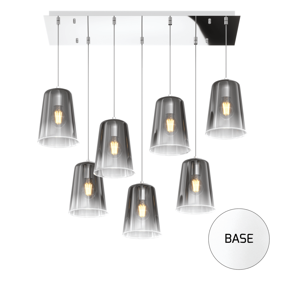 1164BI/S7 R-CR SHADED SOSP. BIANCO RETTANGOLARE 7 LUCI CROMO
