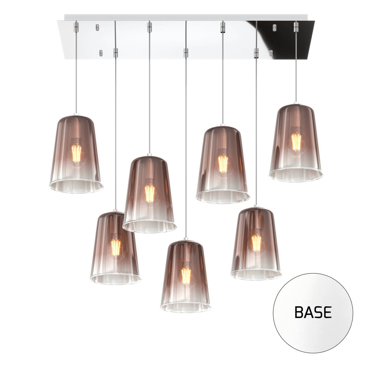 1164BI/S7 R-RA SHADED SOSP. BIANCO RETTANGOLARE 7 LUCI RAME