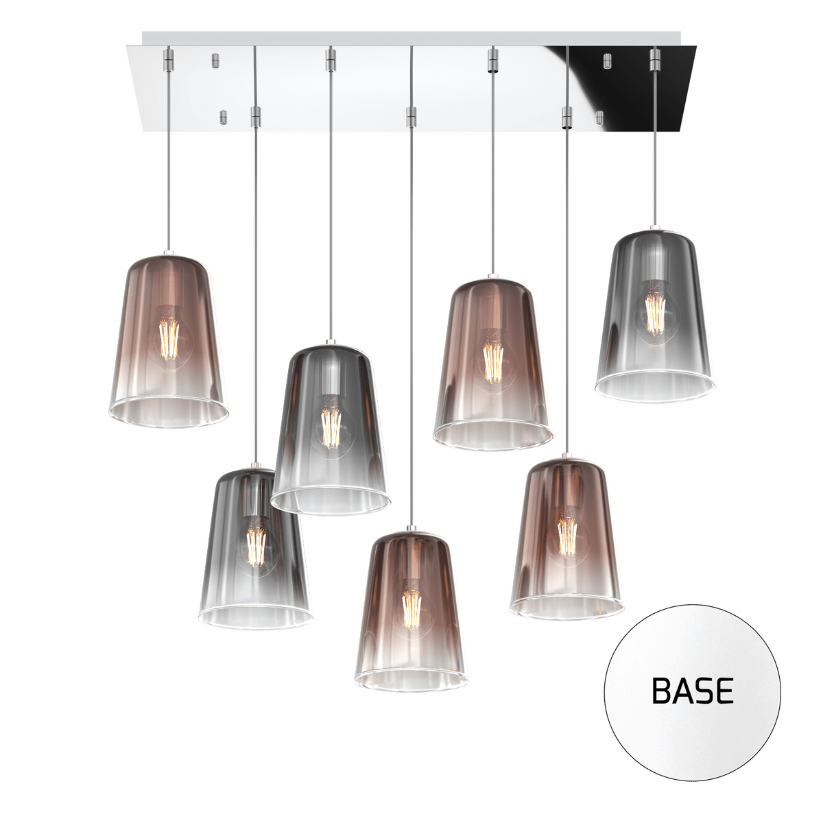 1164BI/S7 R-RC SHADED SOSP. BIANCO RETTANGOLARE 7 LUCI (4 RA + 3 CR)