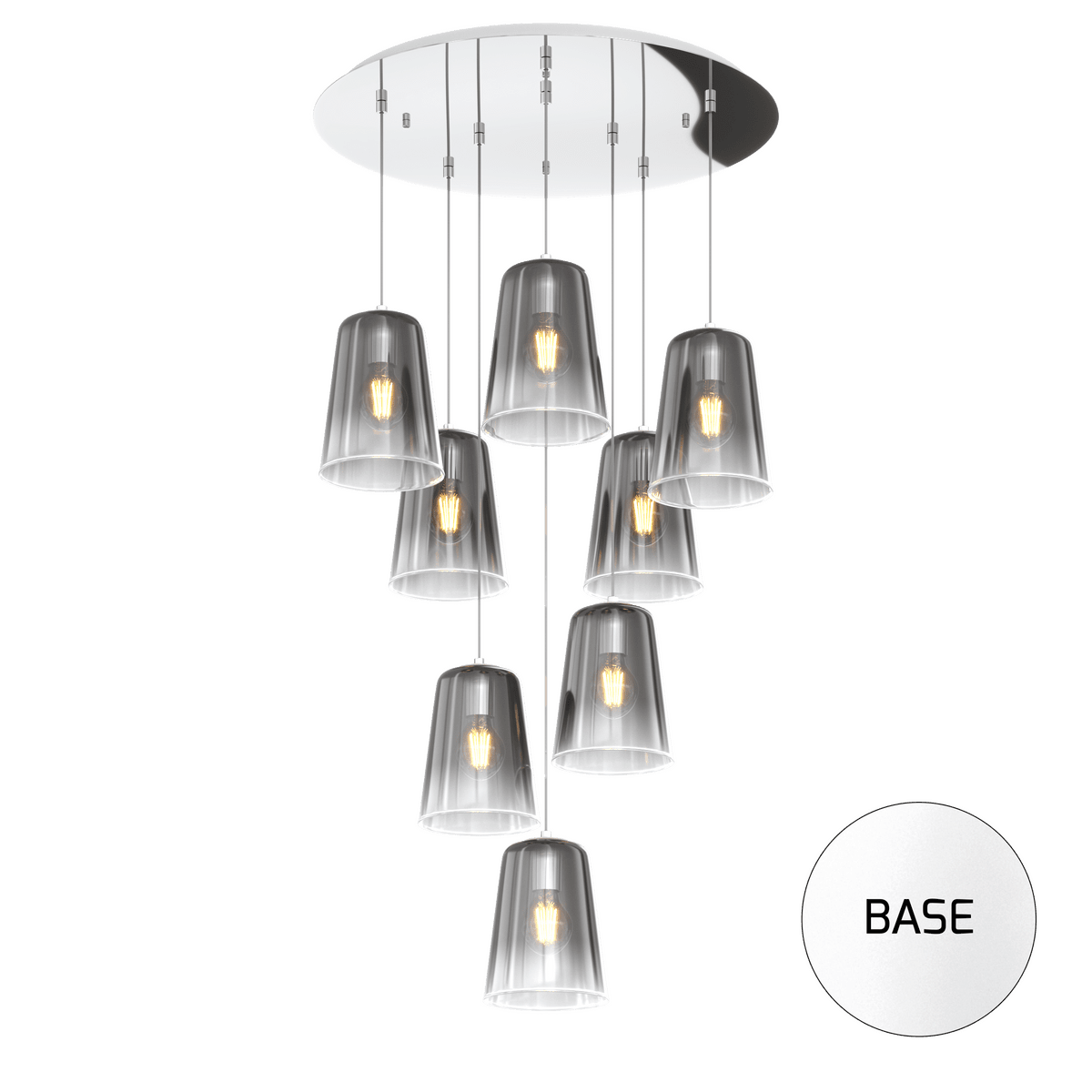 1164BI/S8 T-CR SHADED SOSP. BIANCO TONDA 8 LUCI CROMO
