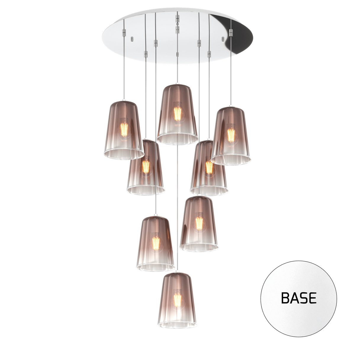 1164BI/S8 T-RA SHADED SOSP. BIANCO TONDA 8 LUCI RAME