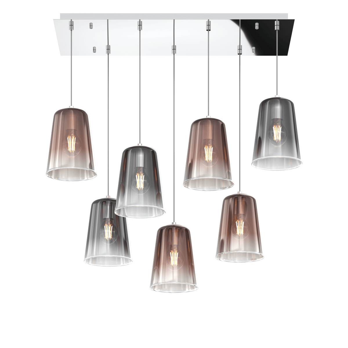 1164CR/S7 R-RC SHADED SOSP. CROMO RETTANGOLARE 7 LUCI (4 RA + 3 CR)