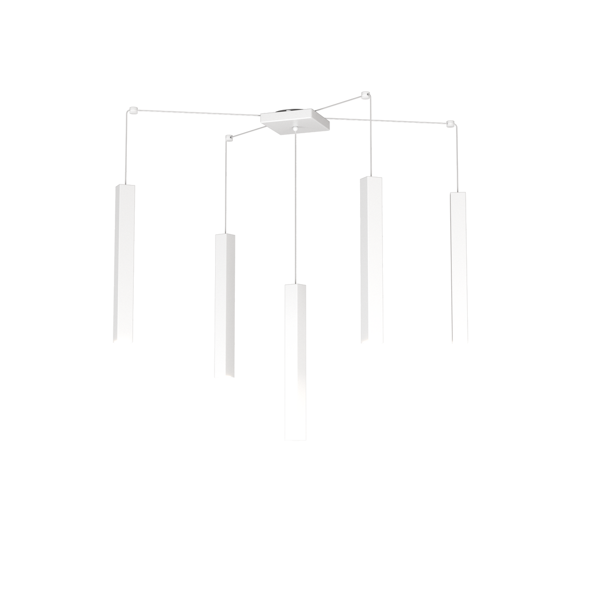 1173/S5-BI SQUARE TUBE SOSPENSIONE 5 LUCI BIANCO CAVO CM.250 CON BASE