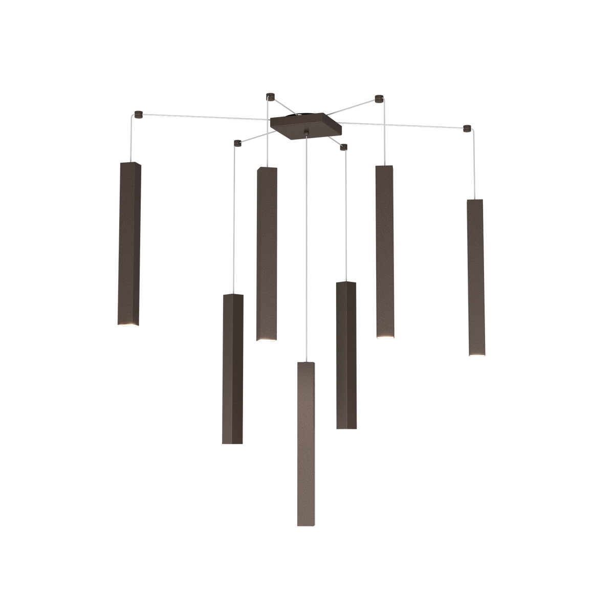 1173/S7-MA SQUARE TUBE SOSPENSIONE 7 LUCI MARRONE CAVO CM.250 CON BASE