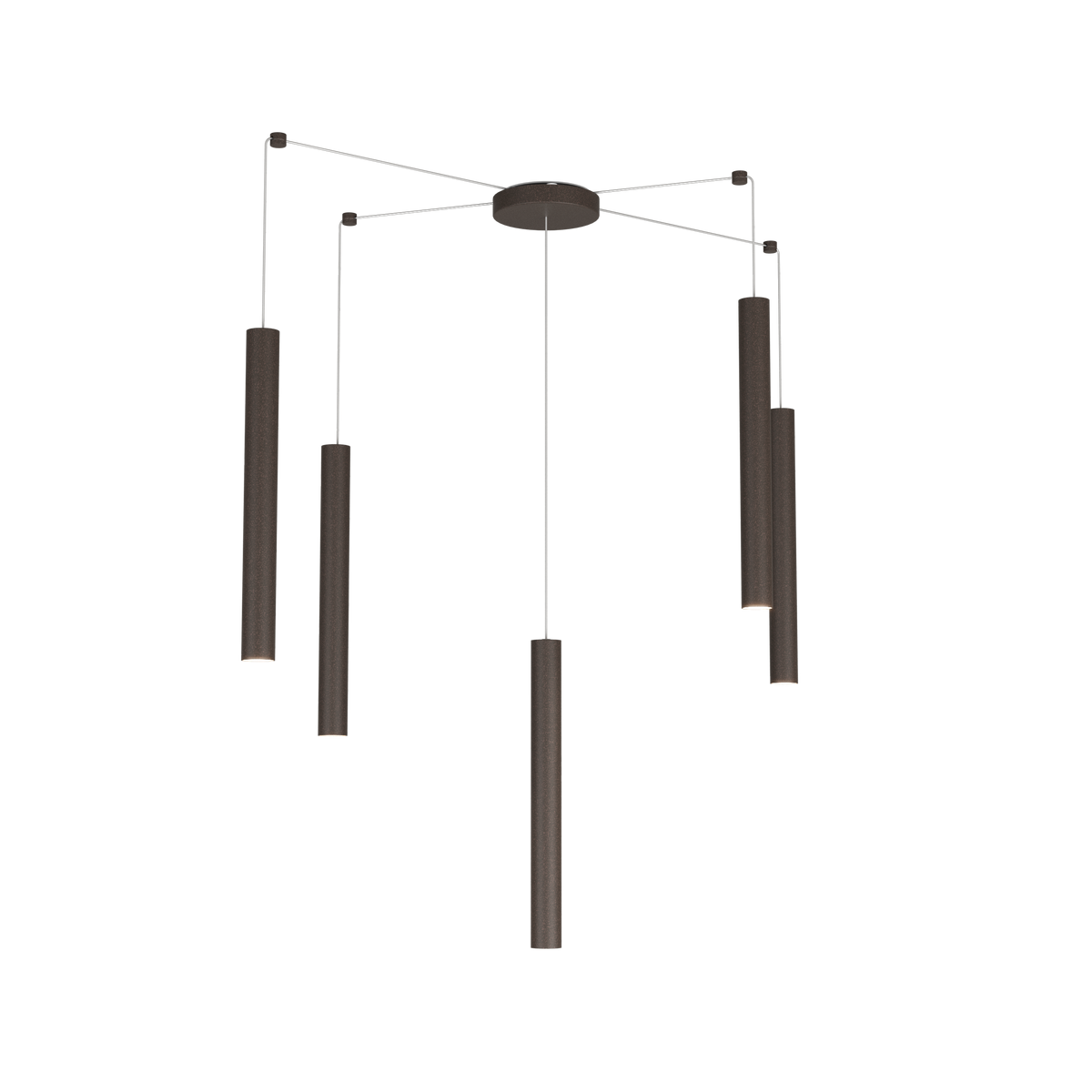 1174/S5-MA ROUND TUBE SOSPENSIONE 5 LUCI MARRONE CAVO CM.250 CON BASE