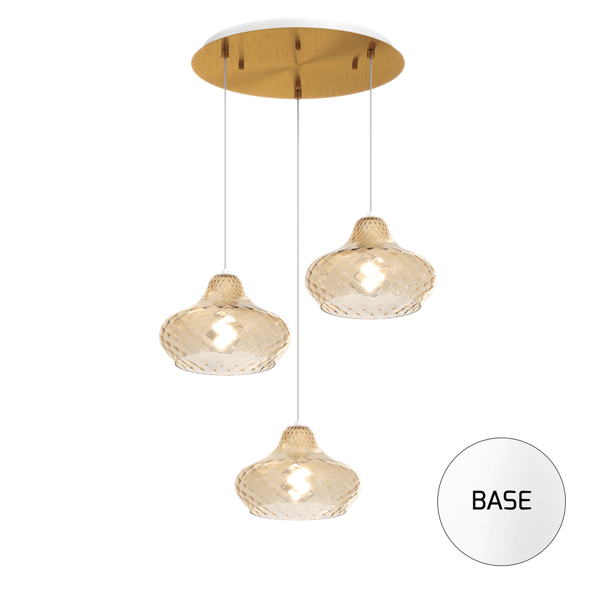 1191BI/S3 TP-AM DRESS SOSP. BIANCO 3 LUCI TONDA VETRI PICCOLI AMBRA