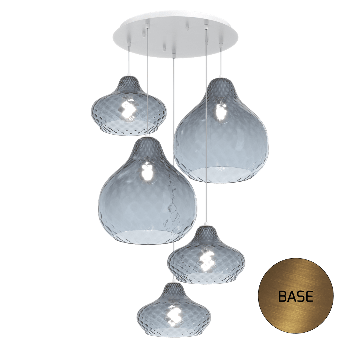 1191OS/S5 TMIX-ZA DRESS SOSP. OTTONE SAT. 5 LUCI TONDA VETRI (3 X PICCOLO + 2 X GRANDE) TUTTI ZAFFIRO