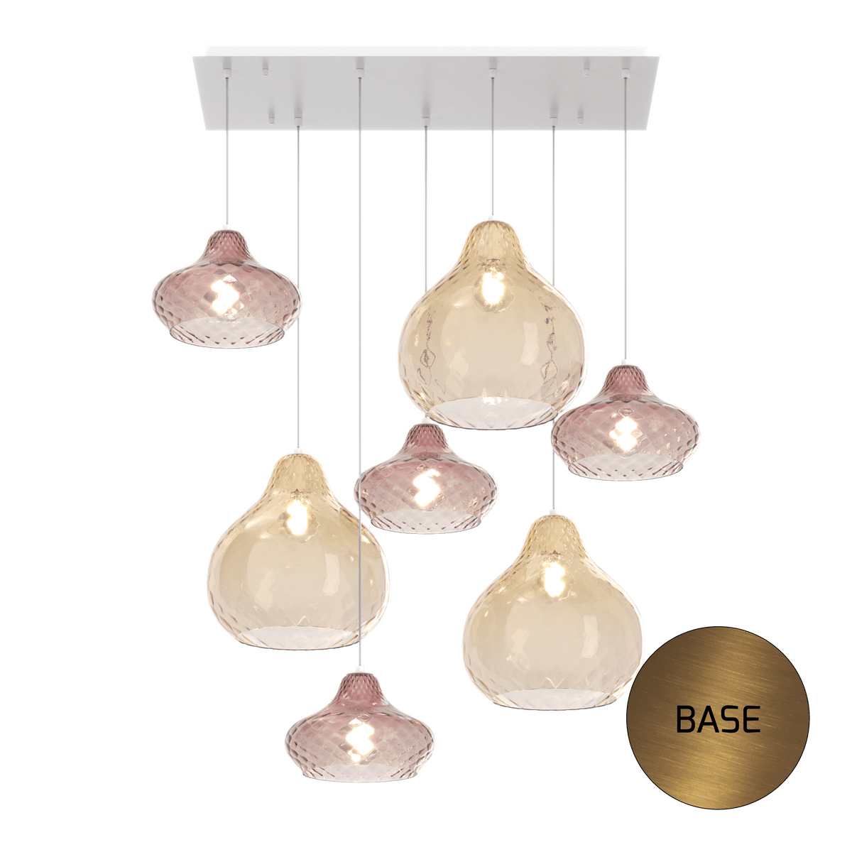 1191OS/S7 RMIX-AR DRESS SOSP. OTTONE SAT. 7 LUCI RETTANGOLARE VETRI (2 X PICCOLO AM + 2 X PICCOLO RU + 2 X GRANDE AM + 1 X GRANDE RU)