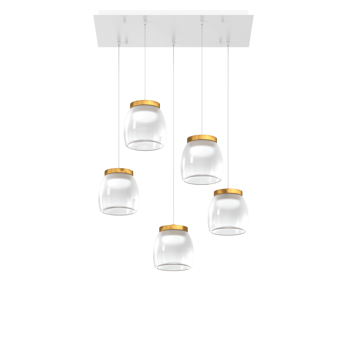 1192BI/S5 RP-OO DRUM SOSP. RETTANGOLARE BIANCO 5 LUCI VETRI PICCOLI DECORO ORO OPACO