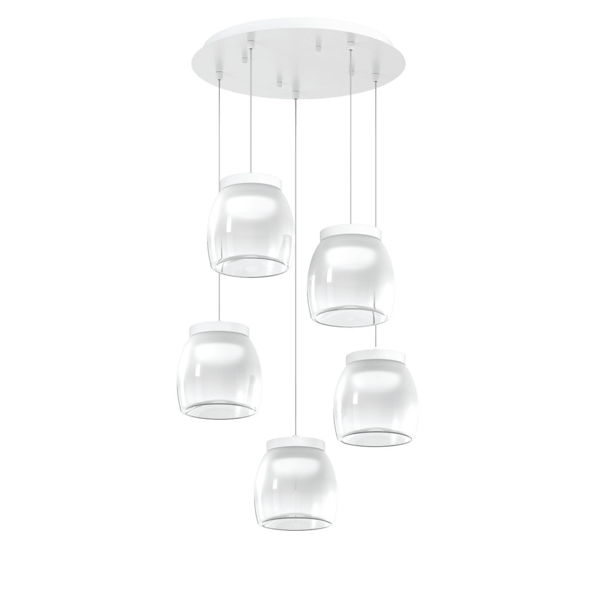 1192BI/S5 TP-BI DRUM SOSP. TONDA BIANCO 5 LUCI VETRI PICCOLI DECORO BIANCO