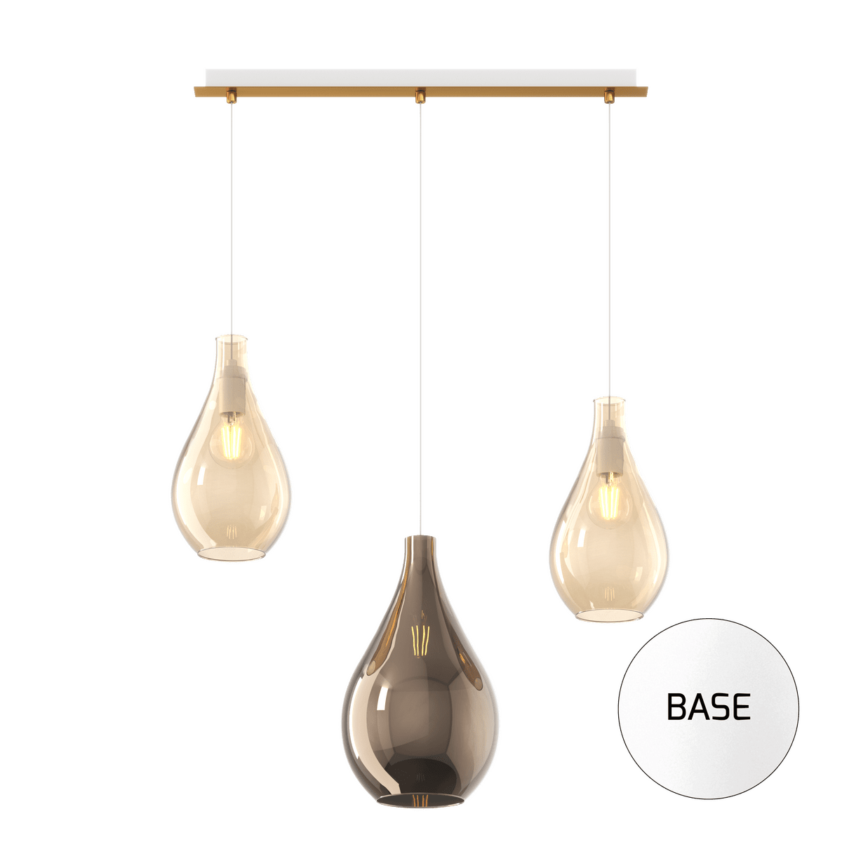 1193BI/S3 RPM-AB DROP 2.0 SOSP. BIANCO 3 LUCI RETTANGOLARE VETRI (1 MEDIO AMBRA+2 PICCOLI BRONZO)