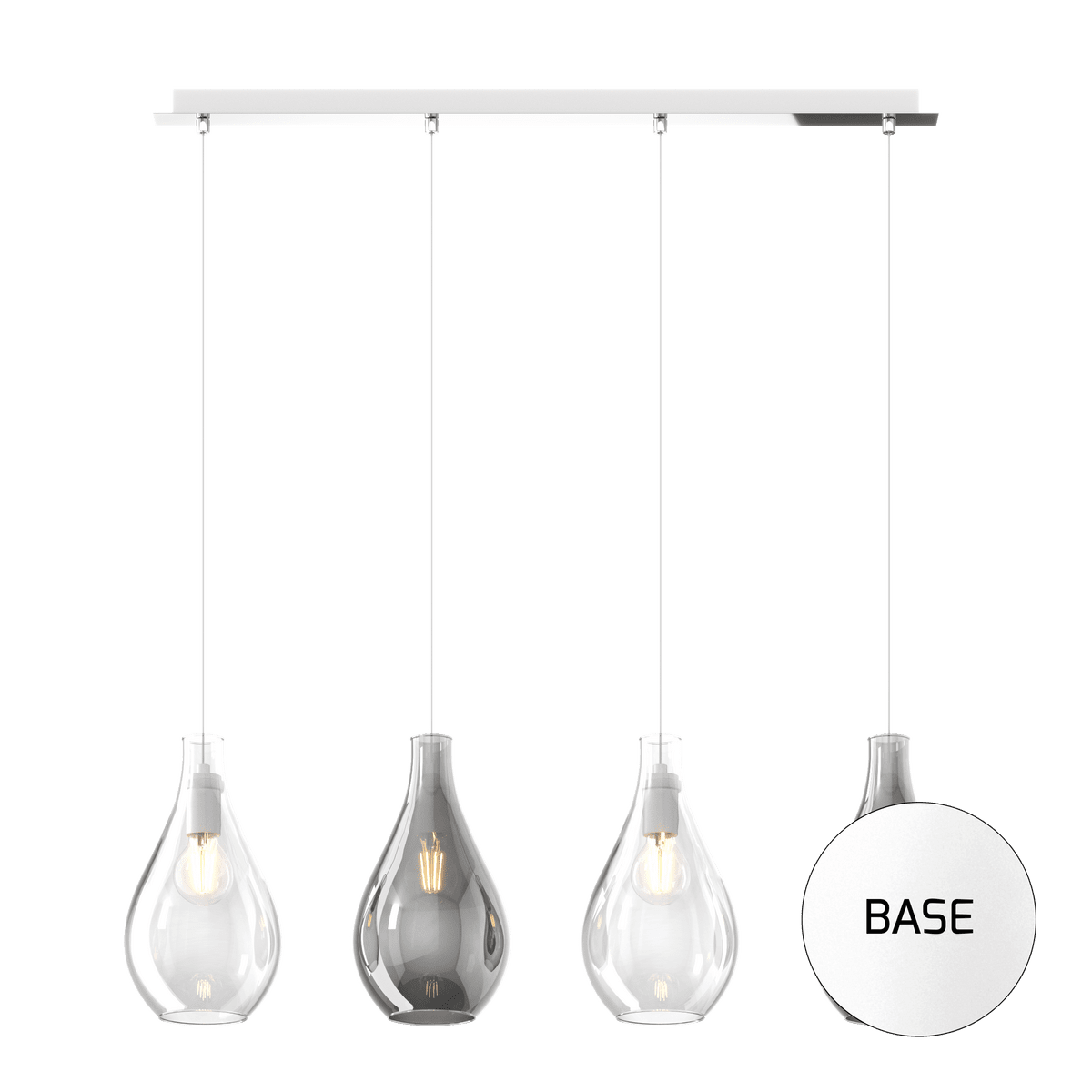 1193BI/S4 RP-TF DROP 2.0 SOSP. BIANCO 4 LUCI RETTANGOLARE VETRI PICCOLI (2 TRASPARENTE+2 FUME')