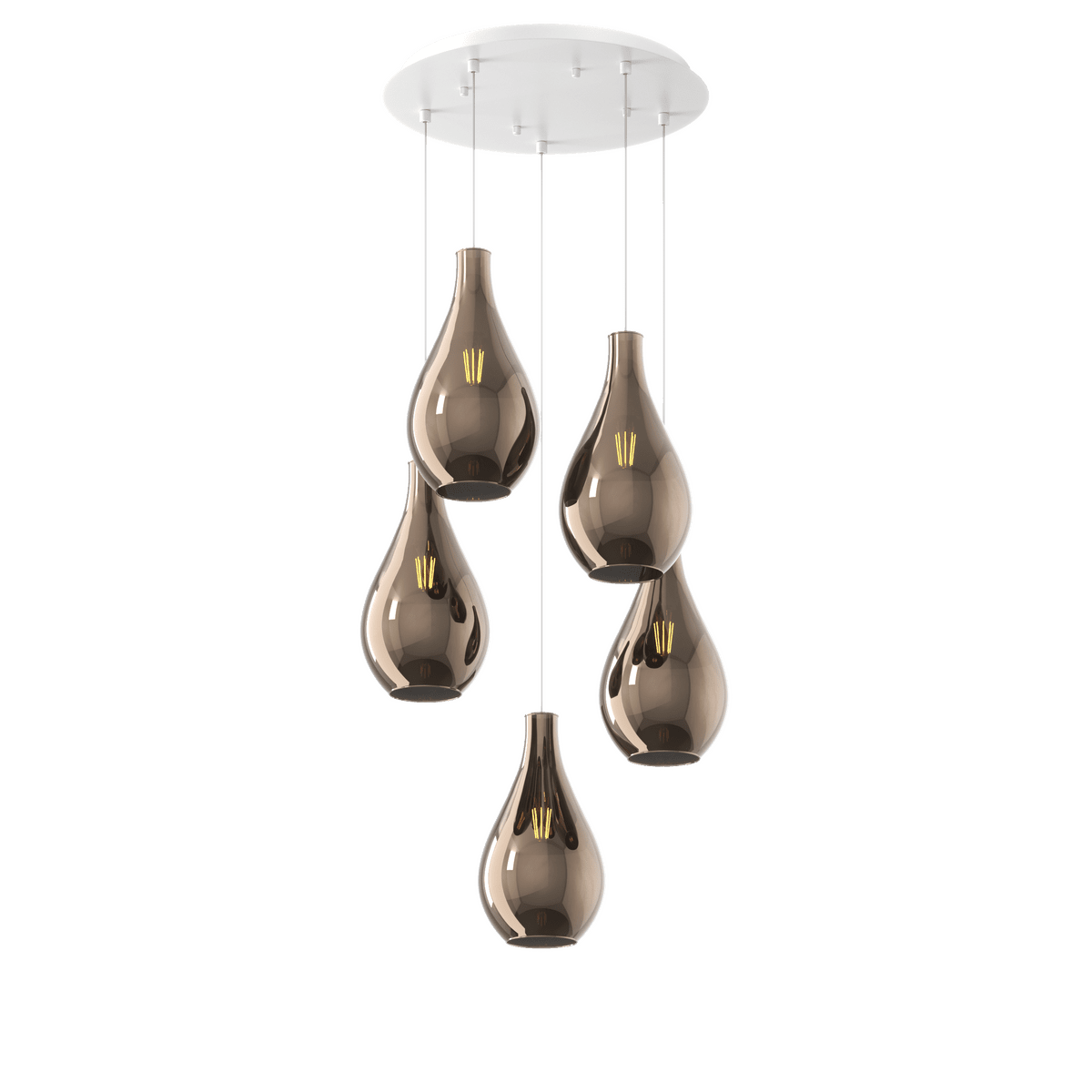 1193BI/S5 TP-BR DROP 2.0 SOSP. BIANCO 5 LUCI TONDA VETRI PICCOLI BRONZO