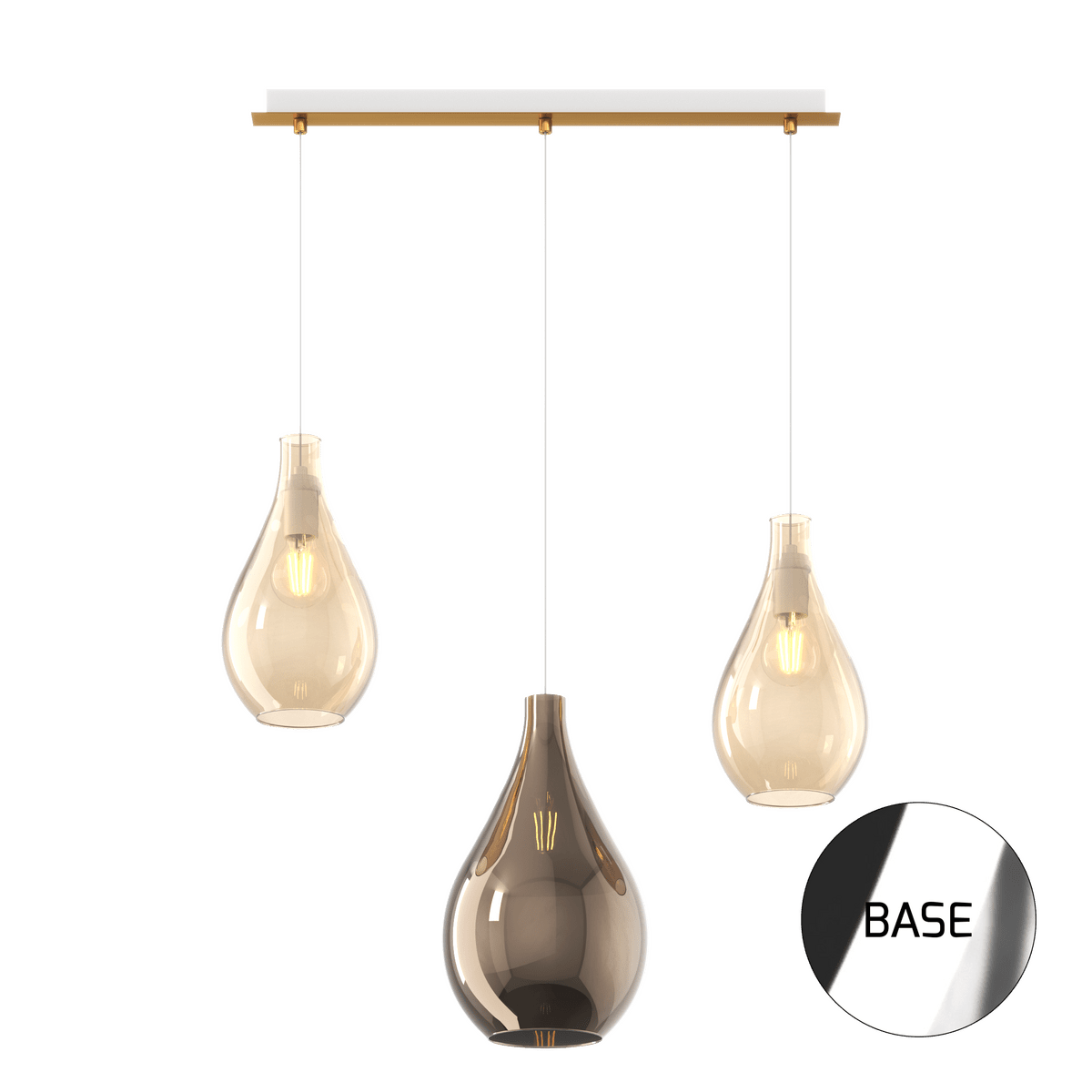 1193CR/S3 RPM-AB DROP 2.0 SOSP. CROMO 3 LUCI RETTANGOLARE VETRI (1 MEDIO AMBRA+2 PICCOLI BRONZO)