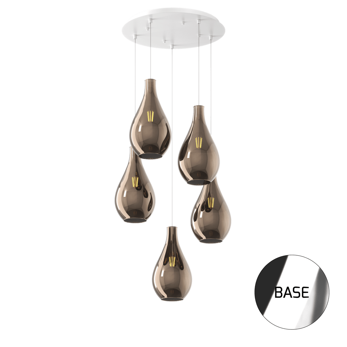1193CR/S5 TP-BR DROP 2.0 SOSP. CROMO 5 LUCI TONDA VETRI PICCOLI BRONZO
