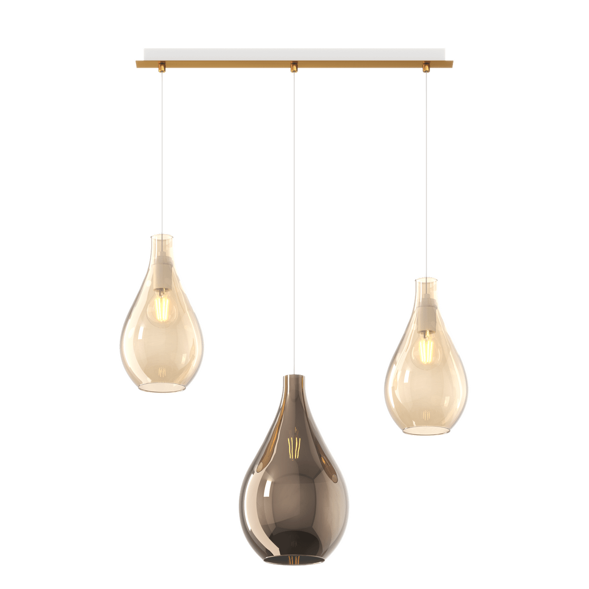 1193OS/S3 RPM-AB DROP 2.0 SOSP. OTTONE SAT. 3 LUCI RETTANGOLARE VETRI (1 MEDIO AMBRA+2 PICCOLI BRONZO)