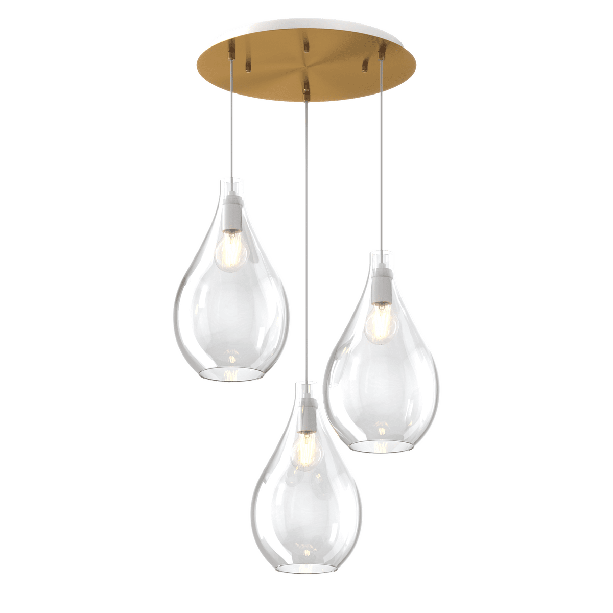 1193OS/S3 TM-TR DROP 2.0 SOSP. OTTONE SAT. 3 LUCI TONDA VETRI MEDI TRASPARENTE